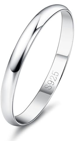 Diamday 925 Sterling Silber Ring Frauen Männer Schlicht Verlobungsring Polierte Trauring Hochzeit Glänzend Elegant Ring Silber Damen Ehering für Paar Simpel Damenring Herrenring Schmuck 2MM 54