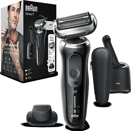 Braun Series 7 71-N7200cc Afeitadora Eléctrica 360° Flex, Uso en Seco y en Mojado, con Recortadora de Precisión, Centro de Limpieza SmartCare, Negro