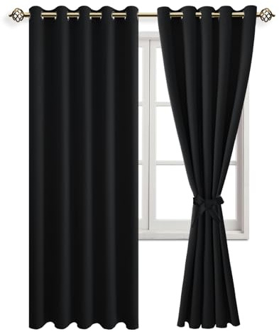 JIUZHEN Verdunkelungsvorhang Ösen Vorhänge Wohnzimmer 2er Set H228xB167cm | 2er Set Schwarz Blickdicht Gardinen Extra Breite Fenstervorhang mit Raffhalter Große Wärmeschutzvorhang für Schlafzimmer Büro