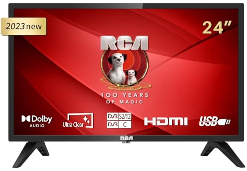 RCA iRB24H3 Téléviseur 24 Pouces (TV 60 cm), Dolby Audio, Triple Tuner DVB-C/T2/S2, CI+, Connexion PC VGA, HDMI, USB, Mode Hôtel Inclus
