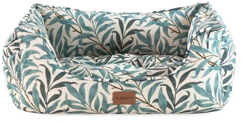 Rosewood x Morris & Co. Willow Boughs Box Bed for Dogs, Small Dog Bed, Ivory/Green, Padded Sides, Non-Slip Base, Washable, Luxury William Morris Print