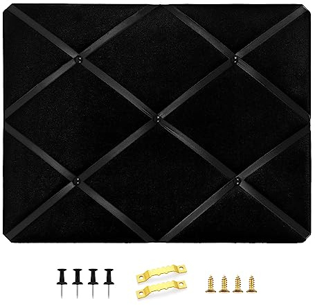 Aitakatta Black Fabric Memo Bulletin Board, 17x13 inches Velvet Pin Board for Wall, Vision Board Message Board Cork Board with Criss-Cross Ribbons for Home Office School Wall Decor(BK Velvet,4333)