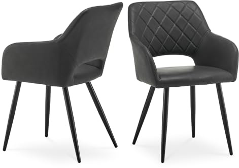 CLIPOP Esszimmerstühle 2er Set, Polsterstühle mit Armlehnen, Metallbeine, Kunstleder Bezug, Kunstleder Grau, bis 150 kg belastbar, für Arbeitszimmer, Wohnzimmer, Schlafzimmer (2er, Kunstleder Grau)