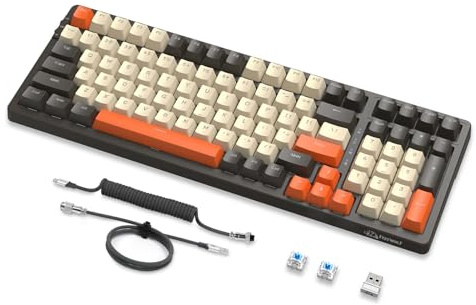 MAMBASNAKE × FREEWOLF K8 Clavier de Jeu mécanique sans Fil 3 Modes, Joint Bluetooth/2,4 G/USB-C A, câble enroulé, Interrupteur Bleu 4000 mAh pour Ordinateur Portable PC Mac –Shimmer