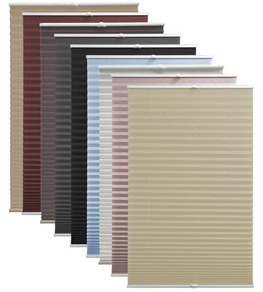 Sunlusso Klemmfix Plissee ohne Bohren Blickdicht (Beige Crash, 90 x 220 cm) - lichtdurchlässig, ohne Verdunkelung - Fensterrollos, Klemmrollos, Rollos für Fenster ohne Bohren