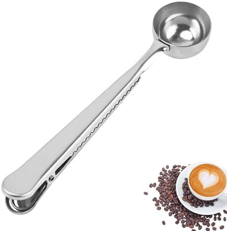 Acero Inoxidable Café Cuchara Clip,Cuchara de Café con Pinza Multifuncional Acero Inoxidable Cuchara Café con Pinza Plata 2 en 1 Cucharas Cafe con Clip para Granos de Café Leche