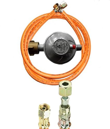 TGO Gasgeräte GmbH 30mbar Fahrzeug-Druckregler + Gasschlauch Winterfest 1/4' Links Überwurfsmutter X 8mm Schneidring-Verschraubung (150 cm (1,5m))