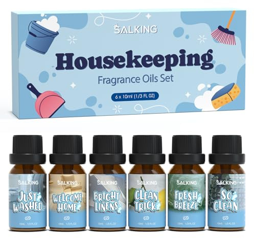 SALKING Rena eteriska oljor set, hushåll doftolja presentset, doftoljor för diffuser, 6 x 10 ml rakt tvättad, välkommen till hemmet, ljusa lakan, rena tips, frisk bris, så ren