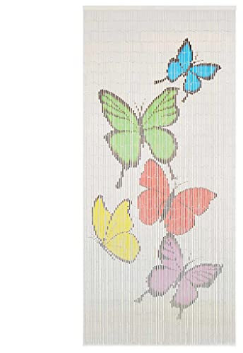 puraday Innere Vorhänge Mehrfarbig 90x200 cm Raumgestaltung Bambusvorhang Schmetterling-Aufdruck Türvorhang für Privatsphäre und Wärmedämmung Leise Gardinen für Balkone Wohnungen