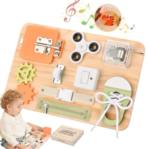 Potatomato Busy Board for Toddlers - Montessori Toys for Baby - Wooden Sensory Equipment Toys for Autism & ADHD - Educational Fidget Travel toys - Fine Motor Skills Gifts for Boys Girls