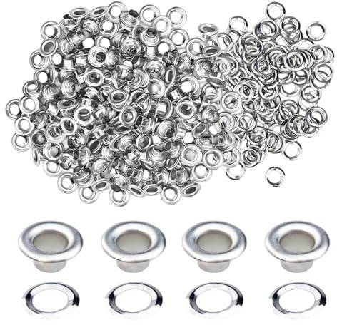 200Pcs Grommet Eyelet Kit, 1/4 Brass Grommet Tool Kit with 200 Metal Eyelets and 200 Washers, Fabric Leather Hole Eyelets for Fabric/Leather/Belt/Shoes/Clothes (Silver)
