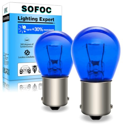 SOFOC P21W 12V 21W 1156 Weißes Rückfahrlicht BA15S Einfachkontaktsockel 180°-Pin S25 Blau beschichtete Birne 2Pcs