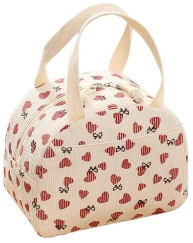 YNR Bolsa de almuerzo aislada para niñas, bolsa de almuerzo para mujer, bolsa térmica a prueba de fugas, contenedor térmico para alimentos, bolsa de almuerzo con patrón de amor para el trabajo,