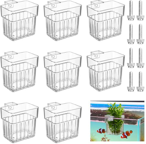 EupHHonycs Aquarium-Pflanzenhalter aus transparentem Acryl mit verstellbaren Haken, zum Aufhängen an der Oberseite für Wasserpflanzen, Aquaponik-Anbau und Aquascape Dekoration (8,9 x 8,9 x 5,7 cm)