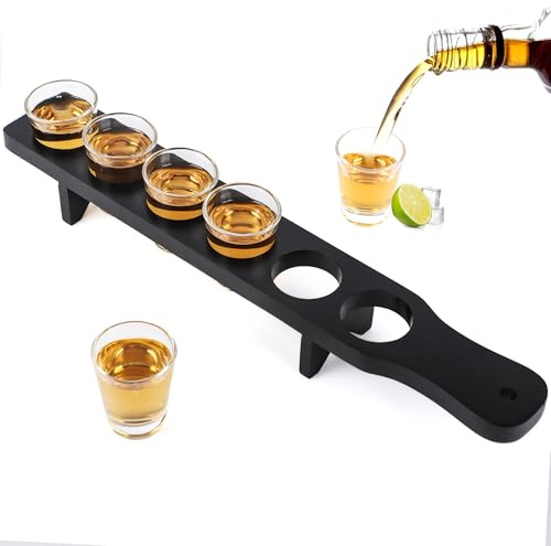 NIUBEST Lot de 6 verres à shot - Contient 6 verres à Tequila et un plateau de service pour vrac - Ensemble de verres à shot transparent pour fête, bar, club, cocktail (noir)