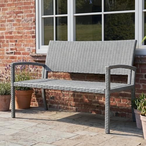 Amopatio Gartenbank Wetterfest, Polyrattan Sitzbank UV-beständig, Gartenmöbel Terrassenbank mit Rückenlehne bis 320kg für 2 Personen Garten, Balkon, Terrasse, 122x60x87cm, Grey