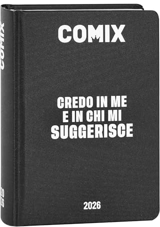 COMIX - Diario Mini Giornaliero 16 Mesi, Diario Scuola 2025-2026, con Copertina Rigida, Ideale per la Scuola Media e Superiore, 11x15.3h cm, Nero/Bianco