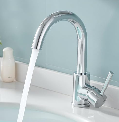 Fransiton Wasserhahn Bad Hoch, 360° Wassersparende Waschtischarmatur Hoch mit Warm/Kaltwasser Mischbatterie für Badezimmer/küche Waschbecken Kleine Wohnmobil