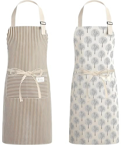 Vimmvid 2 Stück Schürtze Damen, Verstellbare Küchenschürze mit 2 Großen Tasche Latzschürze, Küchenschürzen Apron Women für Kochen Backen Malen Und Hausarbeit, Kochschürze Damen