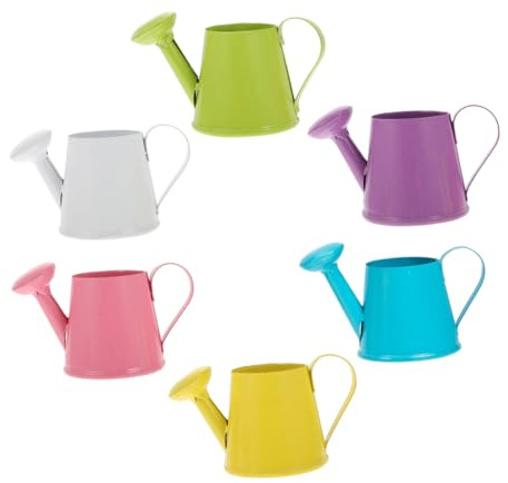 FONDOTIN 6pezzi Mini Annaffiatoi in Ferro Compatti e Leggeri Per Piante Stile Kettle Portatile Per Ragazzo Ragazza Ragazza e Decorazione Realistica Casa Colori Misti