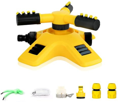 SHENGYIG Arroseur Oscillant Automatique 360° pour Jardin | Pulvérisation Réglable 4-10m, Irrigation Économique pour Pelouse et Espaces Verts (Tandem Rotatif, Matériel Durable)