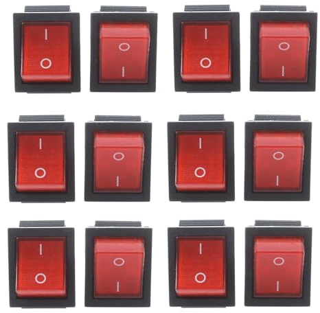 16A/250VAC 20A/125VAC Voyant Rouge 4 Broches ON/OFF DPST Interrupteur A Bascule 12 Pcs