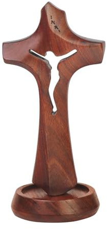 Artesielle Catholic Standing Crucifix Cross on Table, Prayer in Hand