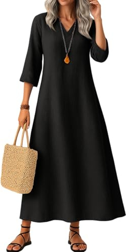 Womens Maxi Dress Ladies' Summer Casual Long Sleeve Midi Dresses with Pocket for Daily, Holiday, Travel, Maternity,Black,XXL