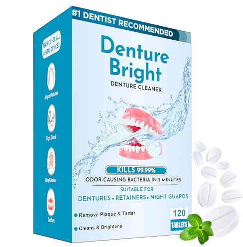 Retainer Cleaner Tablets – 120 Pack (4 Month Supply) – Fast 5 Minute Sterilising Tablets for Retainers, Dentures, Invisalign & Mouth Guards – Kills 99.9% Bacteria, Removes Odours, Plaque & Stains