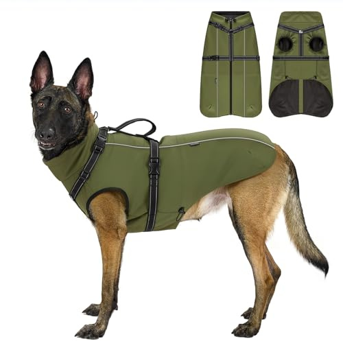 OneTigris Veste pour Chien Hiver Imperméable, Manteaux d'hiver pour Chien Chaud en Polaire Impermeable, Coupe-Vent Veste Chaud, Conception de la Fermeture éclair et poignée de Commande