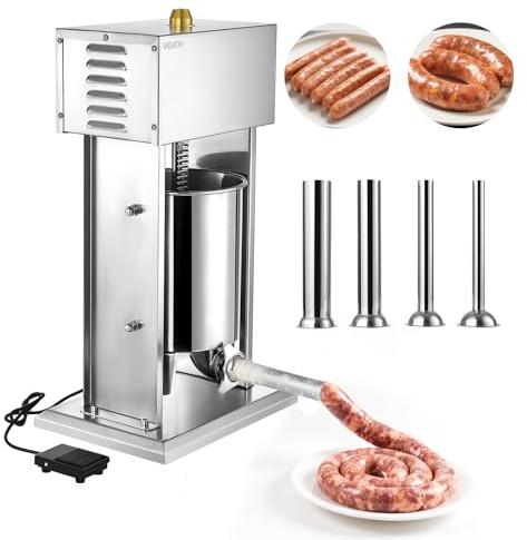 VEVOR Insaccatrice Elettrica per Salsicce, Insaccatrice Verticale per Carne da 10 L, Controllo della Velocità Continuo e Pedale, in Acciaio Inox con 4 Tubi di Insacco, per Uso Commerciale e Domestico