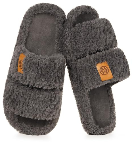 Dokela Pantofole Peluche Ciabatte Donna da casa Invernali Memory Foam Comode Moda Antiscivolo Slippers, Grigio, 37/38 EU, Tag 38/39