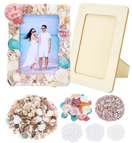 PH PandaHall 2 Sets DIY Holz Foto Rahmen Kit Kunst Bilderrahmen Dekoratives Kunsthandwerk Rahmen Mit Muscheln Für Kunstprojekte Geburtstag Party Geschenke 19x14cm