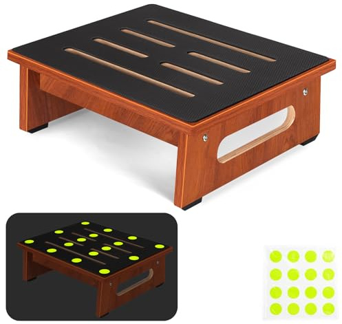 One Step Stool for Adults Seniors with Non-Slip Rubber Stepping Feet, Heavy Duty Wooden Step Stools for Bathroom, Bedroom, Kitchen & Bedside Support (Rustic Brown, 5.5 Inch-Noctilucent)