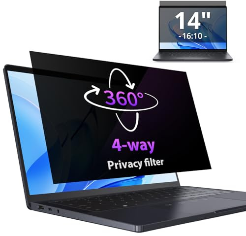IPROKKO 360° Laptop Privacy Screen Protector 14 Inch for Hp/Dell/Acer/Lenovo/ThinkPad/Samsung/Asus/Sony, 16:10 Aspect 4-Way Laptop Privacy Shield, Anti Blue Light Glare 14 in Laptop Privacy Filter