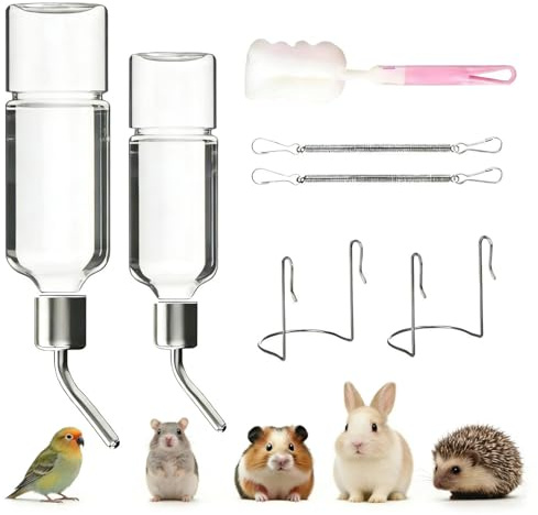 ErgoBuild Keine Tropf Trinkflasche Kaninchen 2 Stück, 180ml+350ml Meerschweinchen Trinkflasche Hasen Hasentränke, Nagertränke, Meerschweinchen Tränke, Zwergkaninchen Zubehör, Kunststoff Transparent