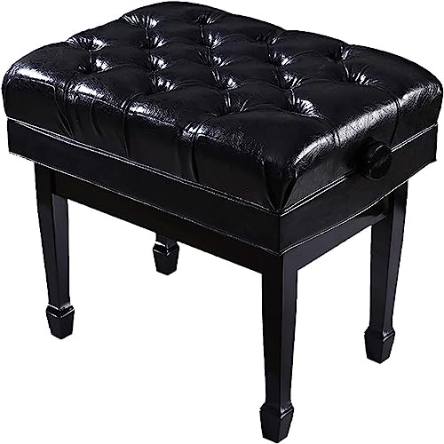 Pianopall, sminkbord, pall för 1 person, förtjockad pianobänk i trä, enkel lyftbar pianopall, höjdjusterbar, vadderad sits i PU-läder, förtjockad svamp, valnötsbrun,Black