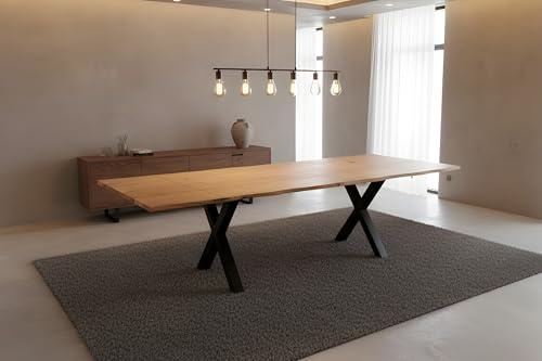 SAM Esstisch Sessa 120(200) x80 cm Eiche erweiterbar X-Gestell schwarz