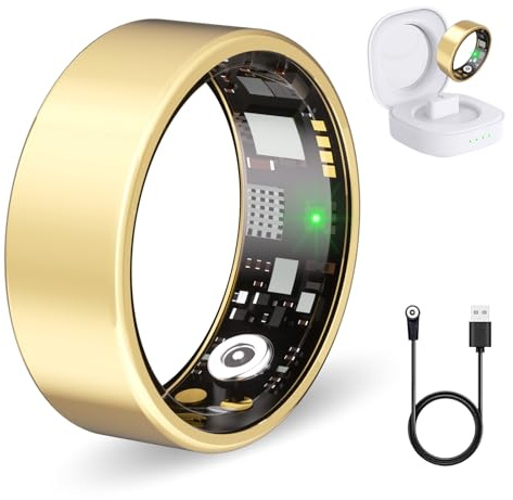 Nyweey Smart Ring for Women Men Health Ring with Heart Rate, Blood Oxygen,Blood Pressure, Sleep Tracker, Step Tracker, IP68 Waterproof Fitness Ring for iOS & Android,No Subscription Fee (Gold, 7#)