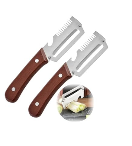 Stainless Steel Vegetable Peeler with Wood Handle, 3-in-1 Kitchen Peeler for Potato Fruit Green Onion, Multi-Functional Peeler with Bottle Opener, Ergonomic Household Gadget & Mother Gift (Brown,2PCS)