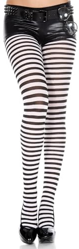 Black/White, Std Size (Up to 175 lbs) - Striped Opaque Tights