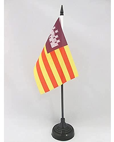 AZ FLAG Drapeau de Table Iles Baléares 15x10 cm Socle Plastique | Usage intérieur Drapeau de bureau de las islas baleares finition cousue et bords renforcés polyester 100D