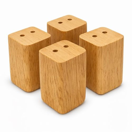 Vershy 4X Möbelfüße Buche/Eiche Massivholz 9cm – Sofafüße eckig gerade Eiche Geölt – Holz Möbelbeine zum Anschrauben für Sofa, Couch, Schrank, Bett (4er Set)