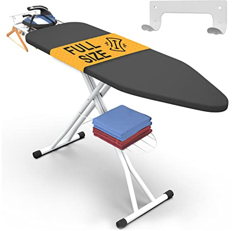Xabitat Full Size Ironing Board 57 X 15 with Wall Mount Hanger, Full Metal Construction Iron Board, Built in Iron Caddy, Heat & Scorch Resistant Fabric, Cord Holder, Anti-Skid Feet, Heavy Duty