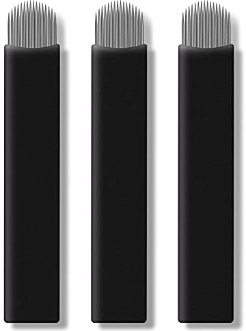 Rasmet 50 Stück schwarze Microblading Nadeln 16U 0,18 mm Klinge Permanent Makeup Tattoo Nadeln für manuellen Stift Verfügbare Größe 12U, 14U, 16U, 18U, 9F, 12F, 14F, 16F, 18F, 21F