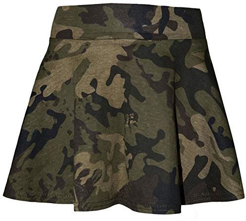 A2Z 4 Kids Filles Uni Patineuse Jupe Camouflage pour École Tendance - Plain Skater Skirt Camo Green 9-10