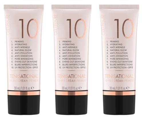 Catrice Ten!sational 10 in 1 Dream Primer, nude, antienvejecimiento, hidratante, natural, vegano, filtro UVA y UVB + SPF 15, sin parabenos, sin nanopartículas, paquete de 3 (3 x 30 ml)
