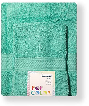 Bassetti - Set Asciugamani Da Bagno Viso e Bidet Coppia Asciugamani da Bagno con Ospite | 60x110 cm + 40x60 cm | Col. VK - Acquamarina