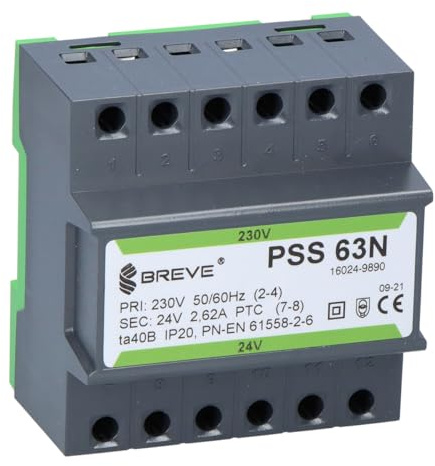 Transformador monofásico PSS 63N 230/24V IP30 en riel DIN TH-35