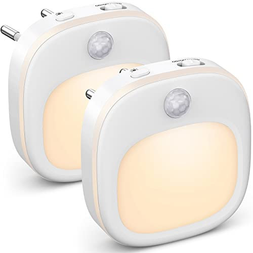 ANOPU Luce Notturna Bambini LED, 5 Dimming con 3 modalità (Calda/Fredda/Mista), Luce Notturna da Presa con Sensore di Movimento/di Luce, per Cameretta, Camera da Letto, scale, Corridoio [2 Pezzi]